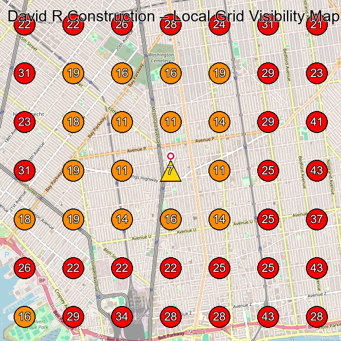 David R Construction GeoGrid visibility map for Mailbox Rental Service in Brooklyn